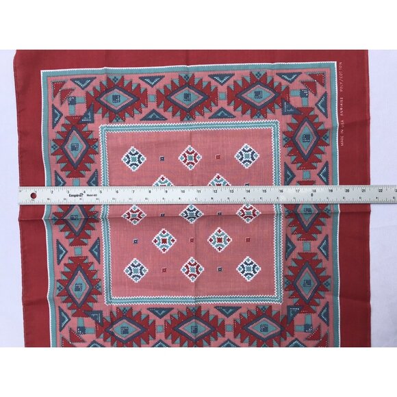 2 VTG Aztec Southwestern Bandana Handkerchief Native American Rockabilly Red - Picture 9 of 16